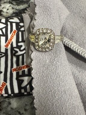 Brighton Silver-Tone Cushion Halo Ring with Clear Crystals